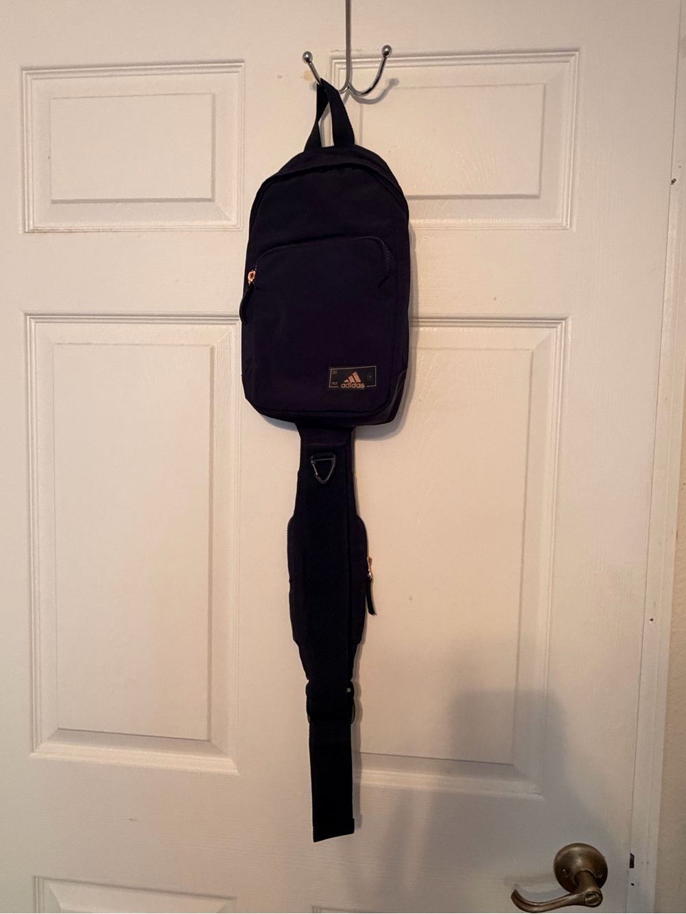 Adidas Blue Sling Back Cross Body Bag with Cell Phone holder Rose Gold Accents